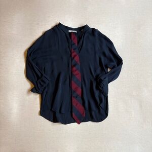 Navy Silk Crepe Blouse by VINCE